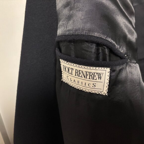 Holt Renfrew Made in England Double Breasted Navy Cashmere Overcoat Med - Large - Picture 13 of 16